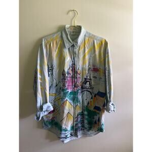 Vtg Kolorway hand painted denim 90s landmark button-down Shirt size large